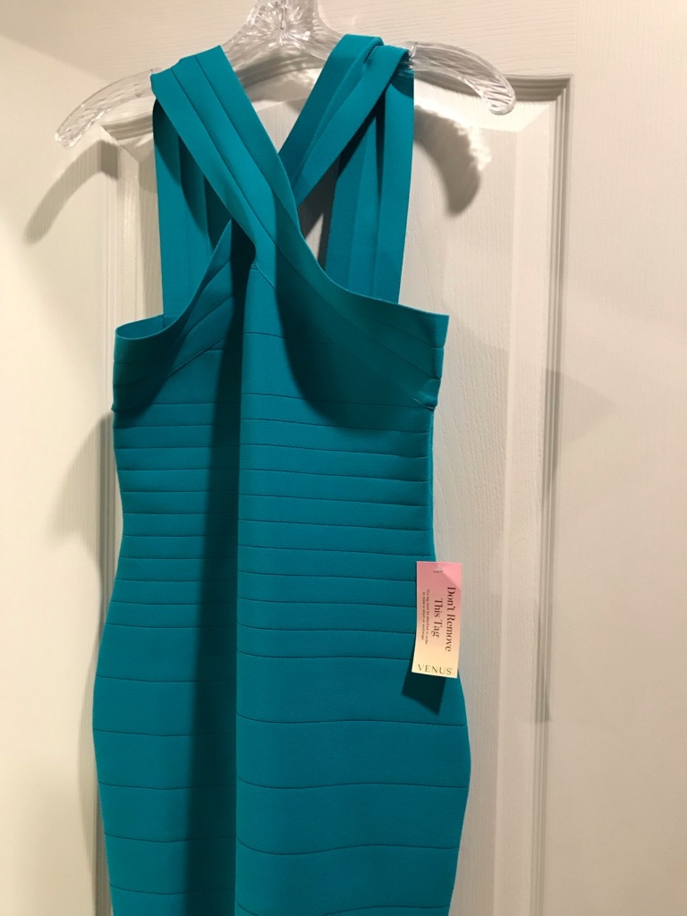 VENUS Turquoise Criss Cross-strap Bandage Midi Dress